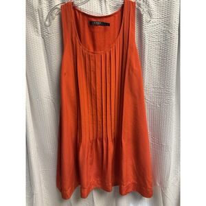 Lauren Ralph Lauren Pleated Red Orange Sleeveless Shift Dress 14P Lined